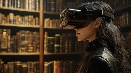 Immersive learning with virtual reality headset in a classic library context