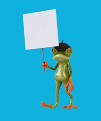 Fun 3D cartoon frog with a sign