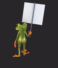 Fun 3D cartoon frog with a sign
