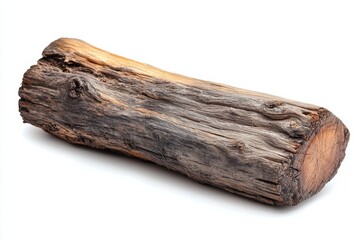 Wooden log isolated on white background for decoration, crafting and firewood uses.