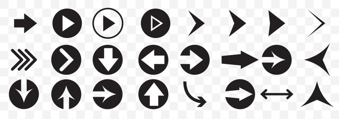 Arrow icon set. Arrow. Cursor. Collection different arrow signs. Black arrows icons. Cursor. Modern simple arrows. Vector illustration on Transparent Background. EPS 10.