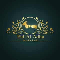 Eid al-Adha Mubarak 3D Isometric Islamic City with Golden Ornament Frame

