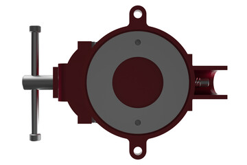 CLOSED POSITION MULTIPURPOSE PIPE BENCH VISE TABLE PINCERS, Bench-Mounted Red Vise for Securely Holding Materials for Various Tasks, Robust Metal Vise with Adjustable Jaws for Industrial or DIY Use on