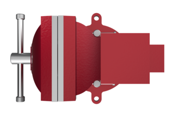 CLOSED POSITION MULTIPURPOSE PIPE BENCH VISE TABLE PINCERS, Bench-Mounted Red Vise for Securely Holding Materials for Various Tasks, Robust Metal Vise with Adjustable Jaws for Industrial or DIY Use on