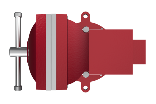 CLOSED POSITION MULTIPURPOSE PIPE BENCH VISE TABLE PINCERS, Bench-Mounted Red Vise for Securely Holding Materials for Various Tasks, Robust Metal Vise with Adjustable Jaws for Industrial or DIY Use on