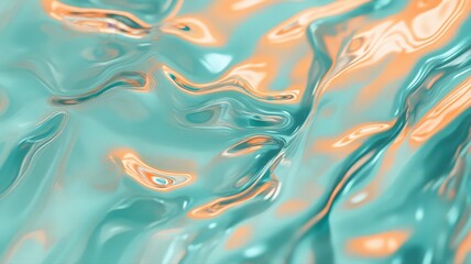 Abstract Liquid Surface with Teal and Peach Swirls