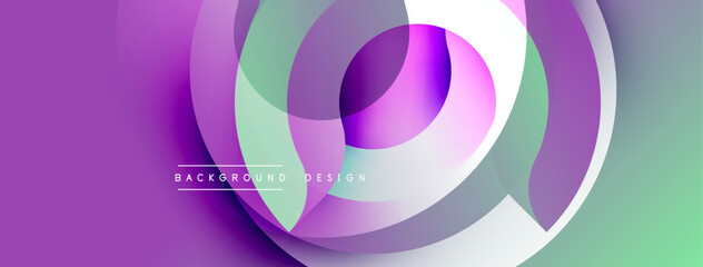 Abstract fluid shapes overlap, creating vibrant purple, green hues. Modern design element for backgrounds, presentations.
