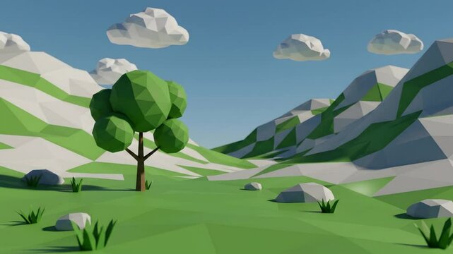 Cartoon style meadow valley landscape