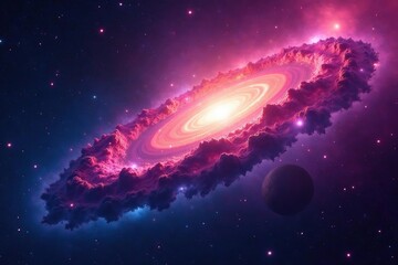 Naklejka premium Stunning vibrant nebula in deep space, swirling cosmic dust and gas , space, night sky