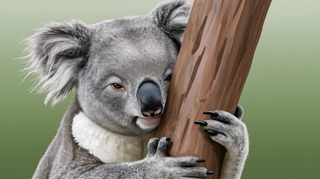 Koala hugging tree trunk illustration