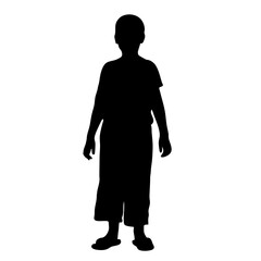 Silhouette of child boy kid standing person human figure full body length black shape outline image