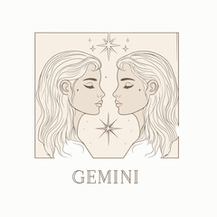 Gemini Zodiac Line Art Illustration