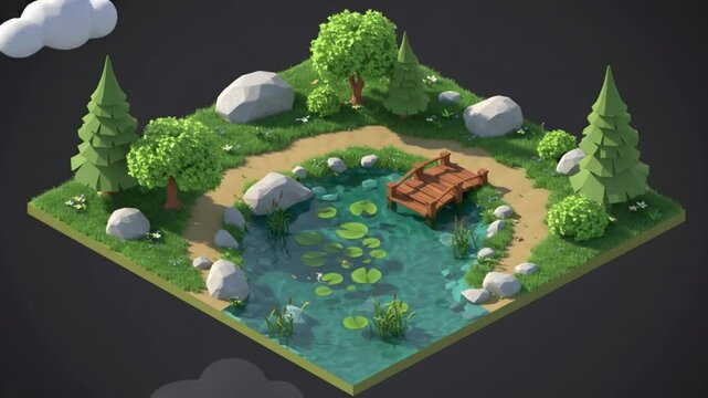 Low poly tranquil nature scene illustration