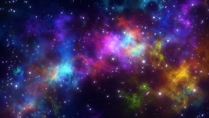 space with colorful nebula and stars walk through animation, night sky shiny stars and clouds, science and meditation social media motion background	