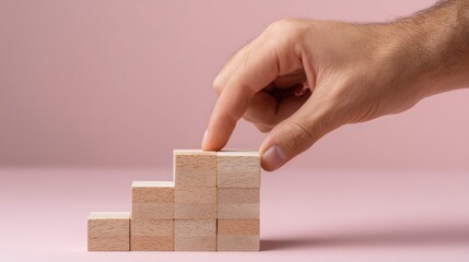 Building Blocks Steps with Hand for Growth Concept
