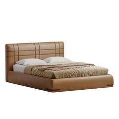 A brown bed with a white pillow and a brown blanket