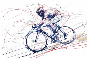 Fototapeta premium Dynamic Single-Line Drawing of Man Cycling with Fluid Motion