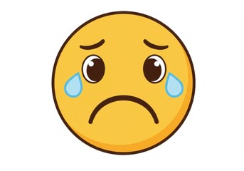 Sad crying emoji with tears on transparent background