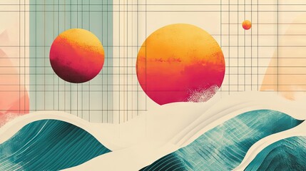 Abstract geometric design with vibrant circles and wavy lines.