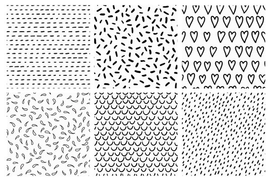 Seamless doodle backgrounds. Irregular hand drawn patterns collection.