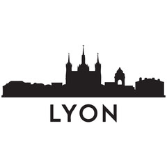 Obraz premium Vector Lyon skyline. Travel Lyon famous landmarks. Business and tourism concept for presentation, banner, web site. Vector black silhouette. with white background