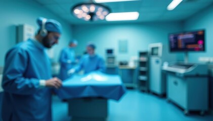 Obraz premium Soft-focus medical equipment, calming blue tones, backdrop, medical background, medical setting