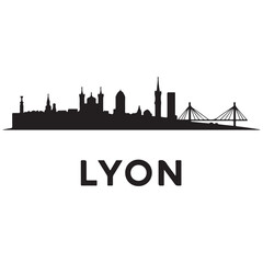 Naklejka premium Vector Lyon skyline. Travel Lyon famous landmarks. Business and tourism concept for presentation, banner, web site. Vector black silhouette. with white background