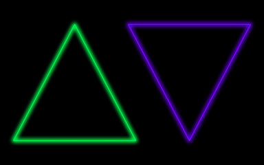 Fototapeta premium Glowing Green and Purple Neon Triangles with black Background