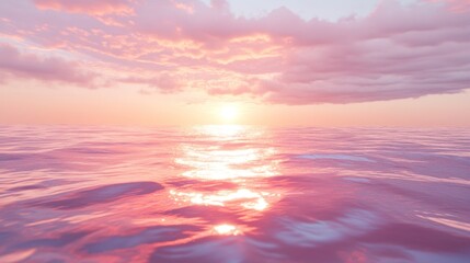Obraz premium Pink hued seascape displaying the sun rising over calm ocean waves