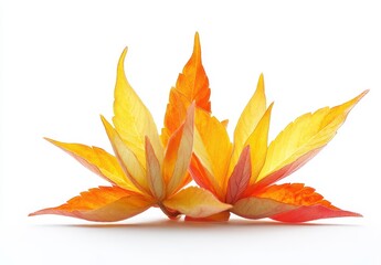 Two vibrant, orange-yellow leaves, isolated