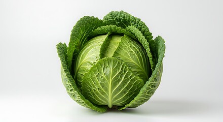 Fototapeta premium Fresh Green Savoy Cabbage Vegetable Isolated on White Background Healthy Eating Organic Food Ingredient