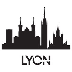 Fototapeta premium Vector Lyon skyline. Travel Lyon famous landmarks. Business and tourism concept for presentation, banner, web site. Vector black silhouette. with white background