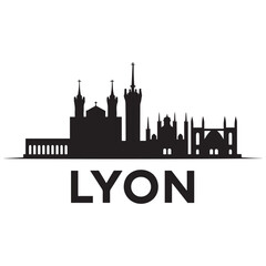 Obraz premium Vector Lyon skyline. Travel Lyon famous landmarks. Business and tourism concept for presentation, banner, web site. Vector black silhouette. with white background