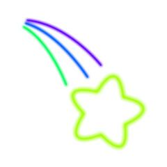 Glowing Green Neon Shooting Star with Colorful Tail PNG, vibrant Neon Star Trail Illustration with Transparent Background