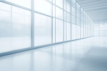 Fototapeta premium A spacious, minimalist interior featuring large frosted windows and a pristine, reflective floor.