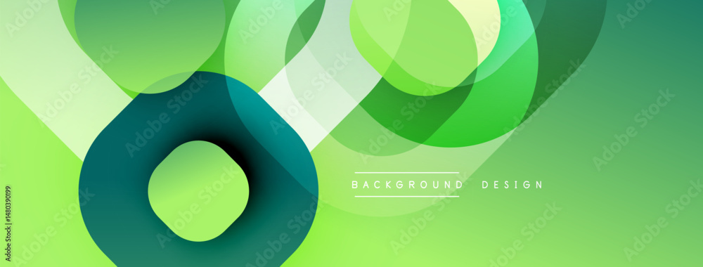 Poster abstract green design features overlapping circles, gradients. modern aesthetic, clean lines, subtle