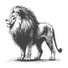Hand-Drawn Lion Standing Vector – Sketch Style Wildlife King Illustration for T-Shirts, Stickers, and Posters.