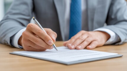 Signing Legal Document with Pen Close-up in Office