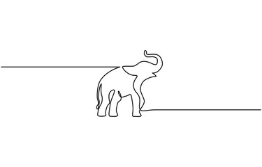 Continuous line of walking standing elephant. Single one line art of wild elephant, Elephant continuous one line drawing. Editable stroke on a white isolated background.