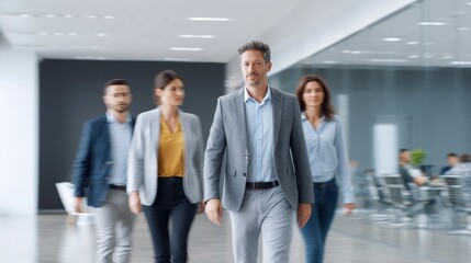 Fototapeta premium Team Walking Through Office Hall in Blurred Motion