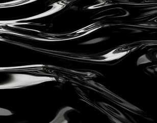 Obraz premium Black glossy liquid in motion with sharp abstract reflections.