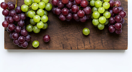 Fresh Grapes Arrangement on Wooden Board for Healthy Eating Concept