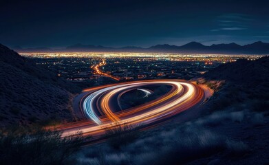 Nighttime Highway Curves Over City