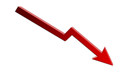 Red Down Arrow Showing Financial Decline or Market Crash on Transparent Background