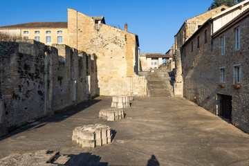 Ruins of Cluny Abbey in Burgundy, Saone et Loire, France, showing remaining walls and foundations