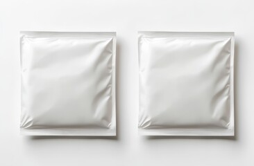 Two blank white pouches on white background