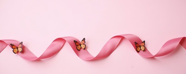 Pink Ribbon Butterflies, Breast Cancer Awareness Banner