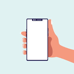 Hand holding mobile phone with Empty Screen  vector illustration.