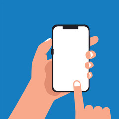 Hand holding mobile phone with Empty Screen  vector illustration.