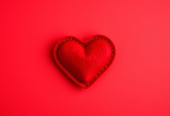 Fototapeta premium Red felt heart on red felt background, Valentine's Day craft, romantic, crafts